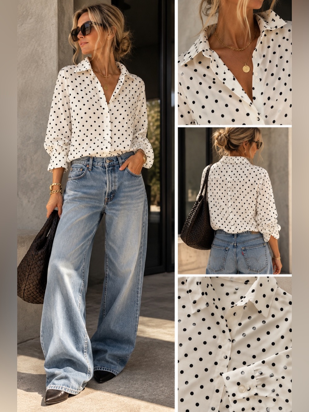Vintage GAP Polka Dot Button Down Overshirt | Black & White | Relaxed Fit, M